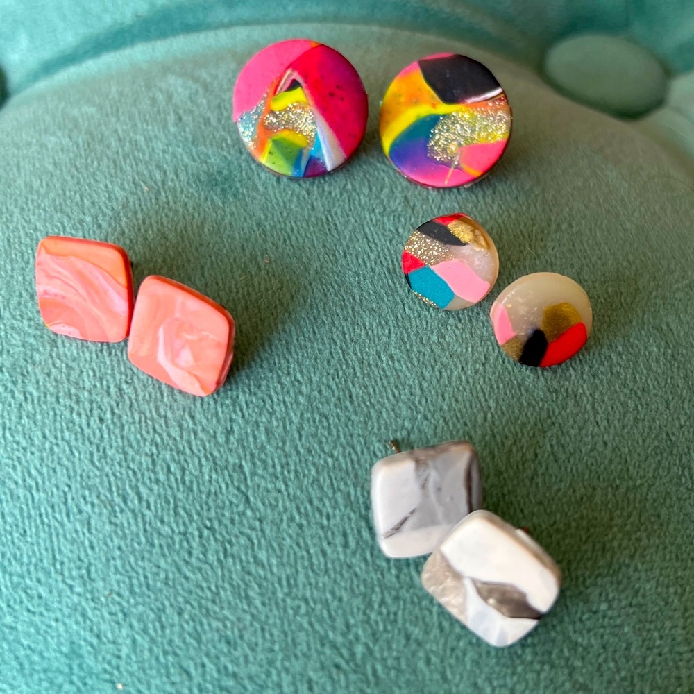 Handmade Clay Stud Earrings Bundle of 4